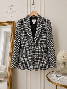 H&M Oversized Black & White Houndstooth Blazer